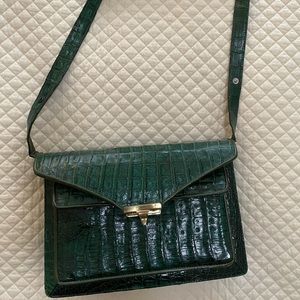 Green leather crocodile cross body purse
